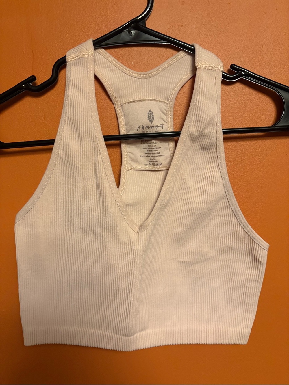 Free People Ribbed V-Neck Racerback Bralette in Light Beige/Pink